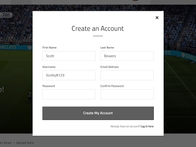 Modal sign up box fifa modal sign up web design website