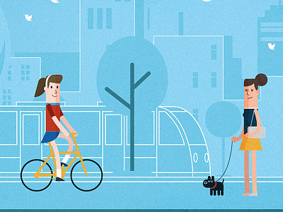 Neighborhood life bike character design dog illustration infography minimal twitter woman