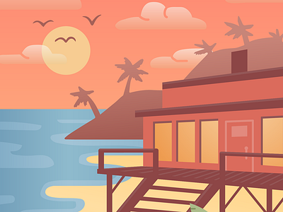 Beach House beach beach house house illustration ocean social sunset travel vector