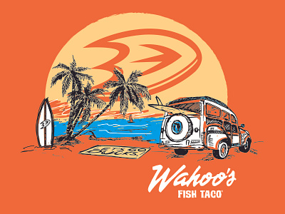 Ducks / Wahoo's Co-brand ducks hockey illustration shirt so cal surf surfboard