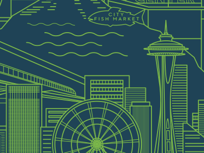 Seattle city downtown icons illustration seattle