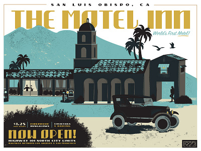 The Motel Inn artdeco california car deco history illustration motel poster silhouette