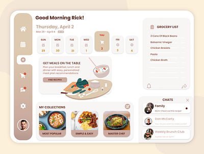 Calendar Meal Prep Dashboard 🗓 calendar dashboard design groceries meal planner meals ui ux