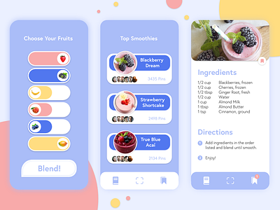 Blend - Smoothie App 🍑 app design fruits order recipes ui ux