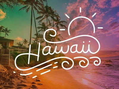 Hawaii 2014 color drawn gradient hawaii lettering line art linear oahu script sun waves