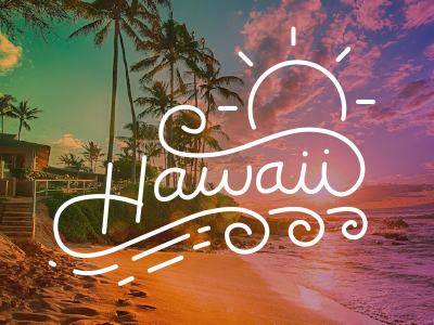 Hawaii 2014 color drawn gradient hawaii lettering line art linear oahu script sun waves