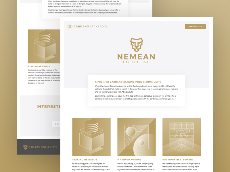 Nemean Pre-Registration Page clean e-mail registration lion bright gold cardano staking blockchain cryptocurrency ada crypto