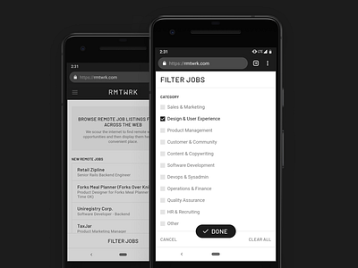 RMTWRK - Mobile Filters android app application clean dark design filters flat form interface minimal mobile nav navigation simple tag tags ui ux web
