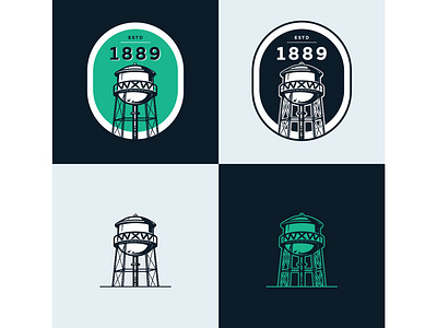 WXW - Water Tower Versions 1889 badges branding design icon illustration logo nc one color tower two color type typography vector water waxhaw waxhawgifts