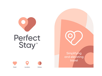 Perfect Stay brand identity branding guest heart homestay host location logo pattern pictorial mark startup trademark travel two halves visual elements visual identity wordmark