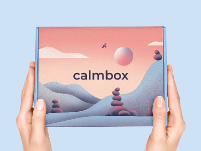 Calmbox Concept 01 calmbox health illustration landscape mailer box open space packaging packagingdesign rocks sky stones sunset wellness zen zen rocks