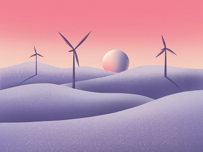 Calming Landscape 03 calm health hills illustration landscape open space sky sunset wellness wind turbine windmill