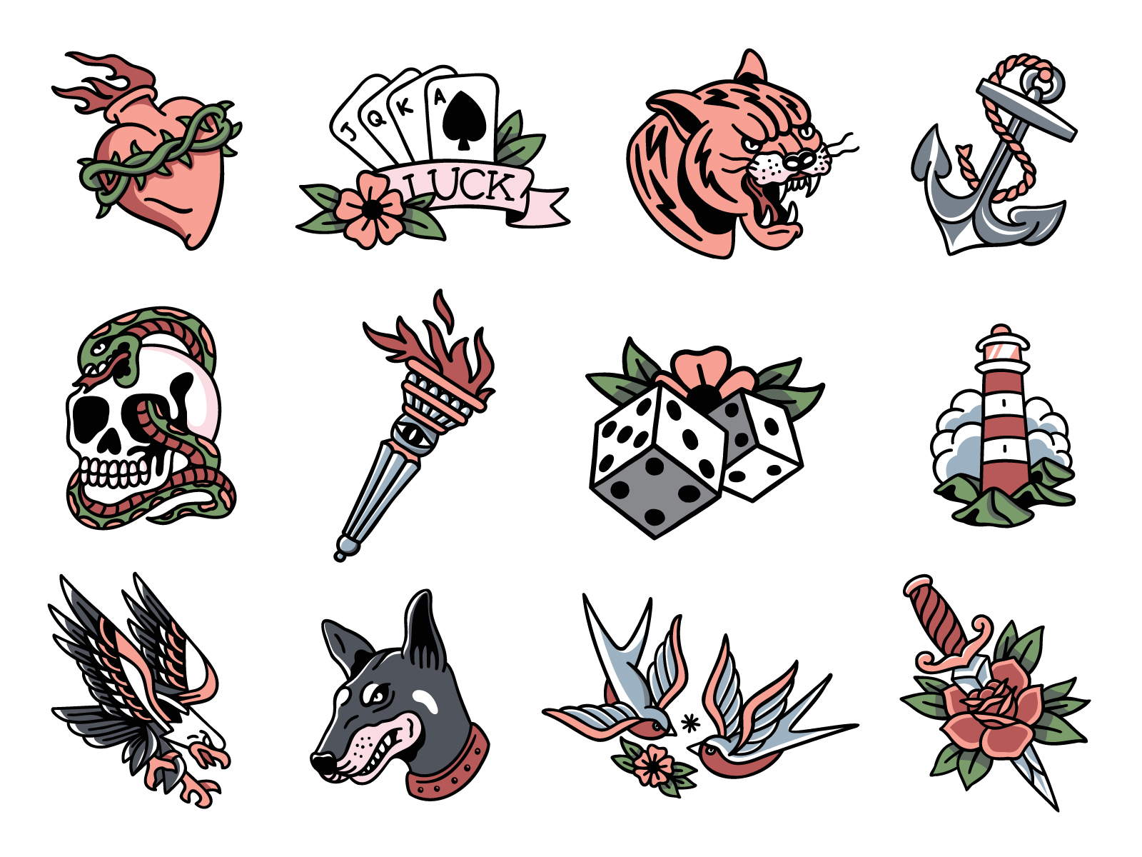 Traditional Tattoo Flashes by Alex Spenser for syncrely on Dribbble