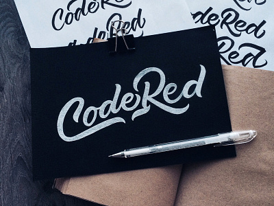 Code Red black calligraphy clean lettering logo print script simple type typography white