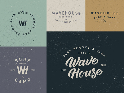 Wave House Logo badge bali concept lettering logo retro surf camp surf school surfing typography vintage