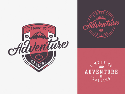 Adventure is calling adventure badge lettering logo minimalist mountains retro travel typography vintage wild
