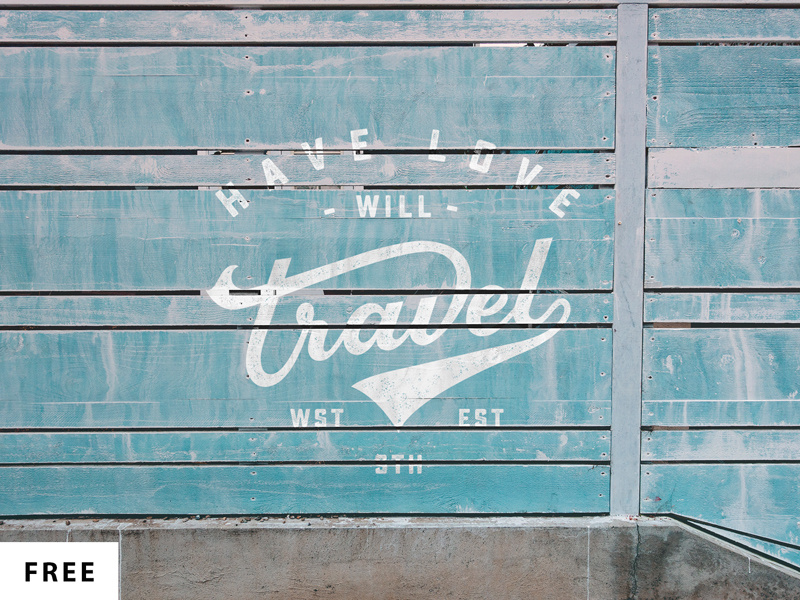Free Wall Logo Mock-up vintage template logo mockup wall retro blue travel retro mockup wall mockup free mockup mock up free