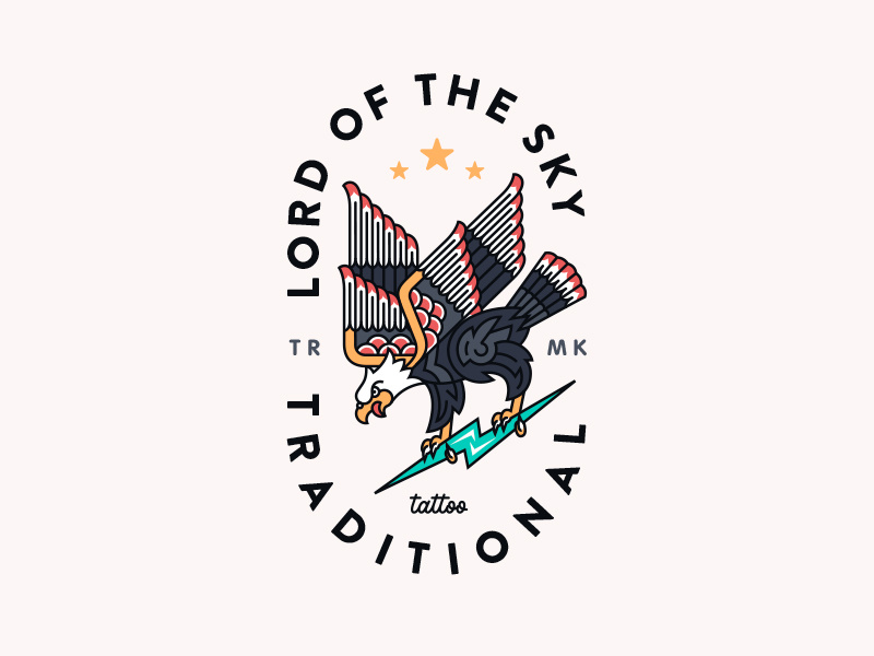 Lord Of The Sky lettering badge typography flat illustration lineart outline lightning usa eagle tattoo