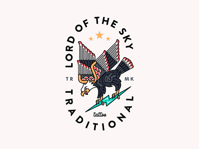 Lord Of The Sky badge eagle flat illustration lettering lightning lineart outline tattoo typography usa