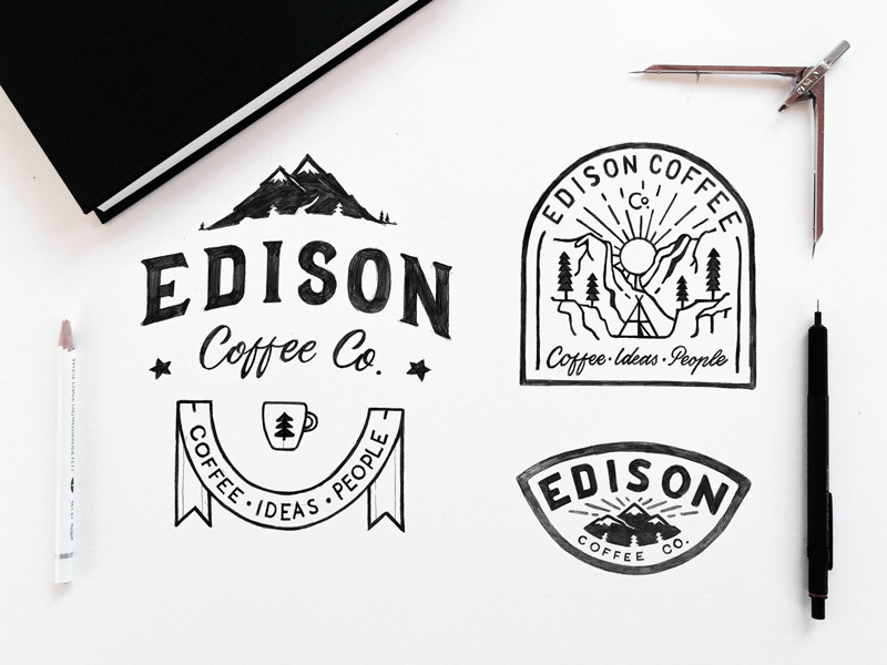 Coffee is Adventure badge typography coffee lettering outdoors travel adventures outline line art clean illustration sketch