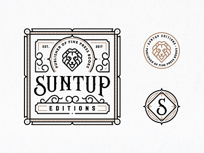 Suntup Editions branding handcrafted lettering line art lion logo mark mascot monogram outline symbol typography