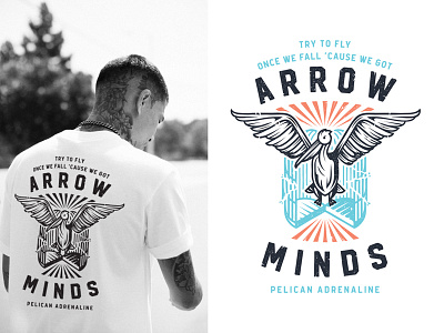 Arrow Minds badge bird cage chest flight illustration liberation pelican print t shirt wings