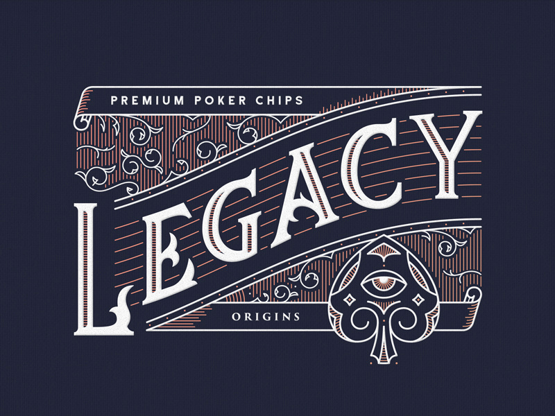 Legacy packaging branding poker. spades legacy outline lineart filigree crest badge vintage typography lettering