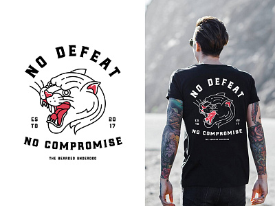 No Defeat badge chest line art modern oldschool tattoo outline t shirt traditional tattoo typography vintage