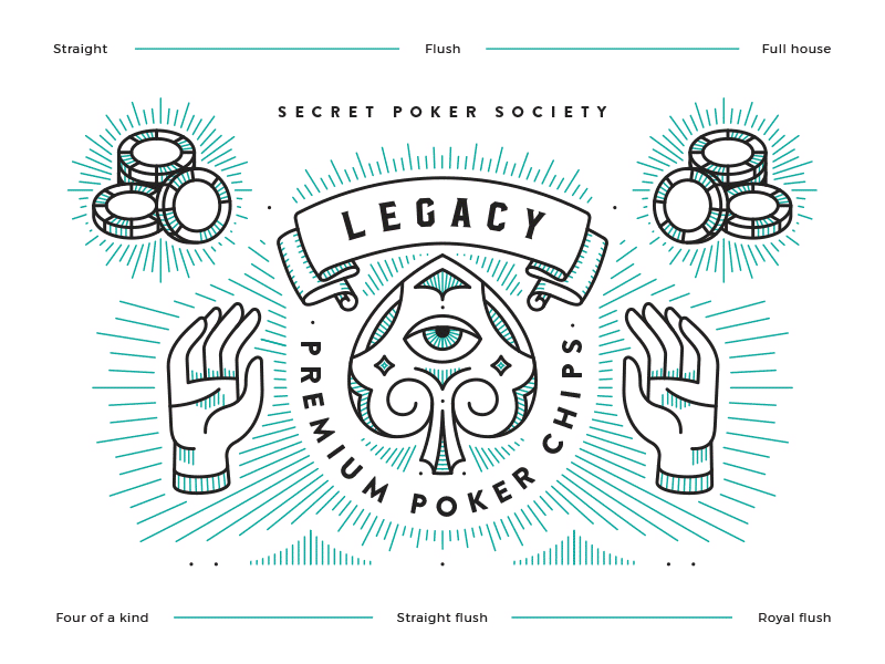 Secret Poker Society badge branding crest legacy lineart outline packaging poker secret society spades typography
