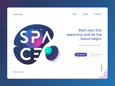 SpaceX Concept flat header illustrations landing page moon night planet ring space typography web design website