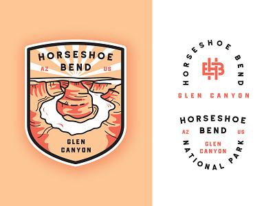 Horseshoe bend National Park adventures badge canyon crest flat horseshoe bend illustration line art monogram outdoors outline travel typography