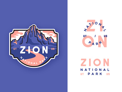 Zion National Park adventures badge canyon crest flat illustration line art monogram outdoors outline travel typography zion