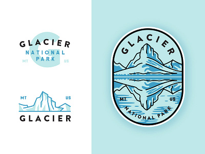 Glacier National Park adventures badge crest flat glacier illustration line art monogram mountain outdoors outline travel typography