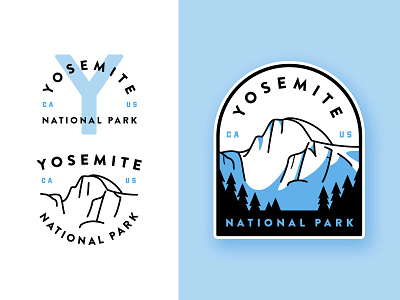 Yosemite National Park adventures badge canyon crest flat illustration line art monogram outdoors outline travel typography yosemite