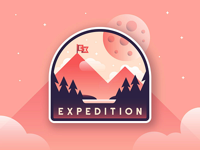 Expedition adventures badge expedition flag flat gradient illustration mountains outdoors travel typography