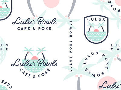 Lulu's Bowls badge branding hawaii honolulu lettering logo mark ocean palm pattern sunset typography