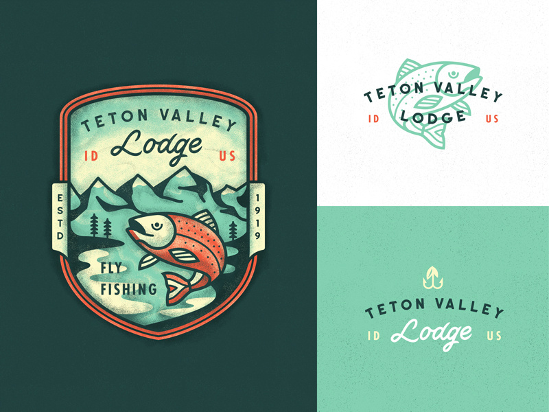 Teton Valley patch outline line art illustration teton valley fishing fish typography lettering print branding badge