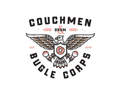 Couchmen ampersand badge candy chest doughnut drums eagle ice cream illustration print shield typography
