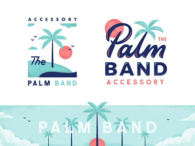 Palmband badge flat illustration island lettering palm sunset texture tropical type typography
