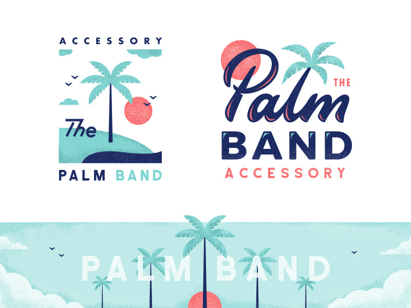 Palmband typography type texture flat lettering badge illustration sunset tropical island palm