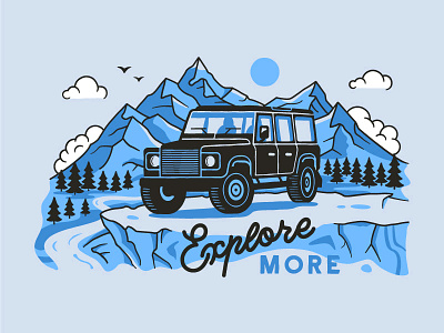 Explore More adventures clouds defender illustration landrover lettering lineart mountains offroad outdoor outline