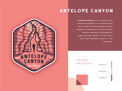 Antelope Сanyon adventures badge canyon crest flat illustration line art outdoors outline runner travel