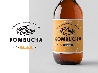 Kombucha branding amber badge bottle drink fresh ginger kombucha label lettering logo packaging typography