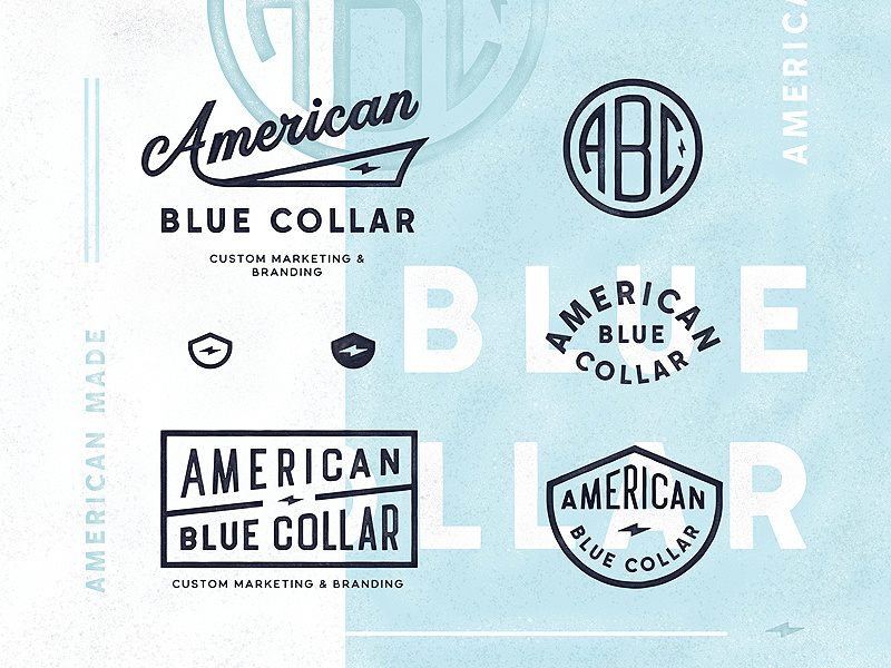 American Blue Collar label badge type typography logo branding monogram lettering abc bolt usa american