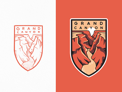 Grand Canyon National Park badge branding crest flat grand canyon illustration lineart logo national park outline travel typography