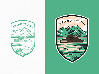 Grand Teton National Park adventures badge branding flat grand teton illustration line art logo mountain national park outdoor outline travel