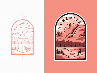 Yosemite National Park badge branding flat illustration line art logo national park outline travel type yosemite