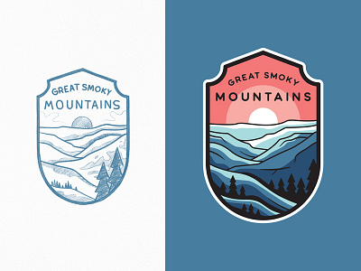 Great Smoky Mountains National Park adventures badge great smoky illustration line art lineart logo mountains national park outdoors outline travel typography