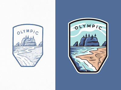 Olympic National Park badge beach branding coast flat illustration line art lineart logo national park ocean olympic outdoors outline travel typography wave