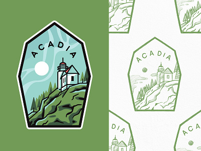 Acadia National Park acadia adventures badge branding design illustration lighthouse line art lineart logo national park outline travel type typography
